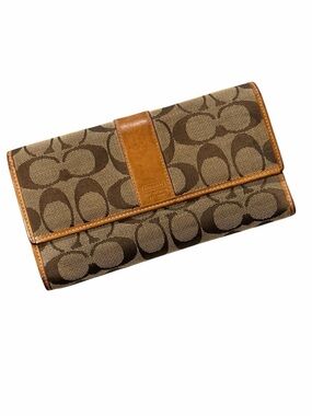 Coach Signature Monogram Slim Envelope Wallet Brown/Khaki